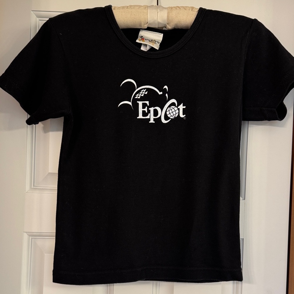 Walt Disney World EPCOT Black Womens T-Shirt with silver foil designs